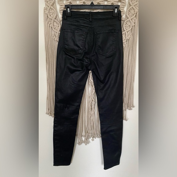 H&M waxed faux leather look black pants jeans S size 4 - Picture 4 of 5